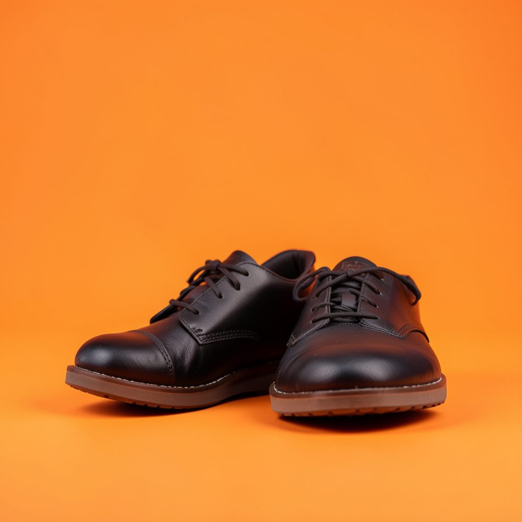 A neat row of small children's shoes arranged on a plain light surface, orderly and friendly mood